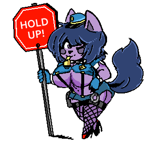 a cute furry holing a stop sign